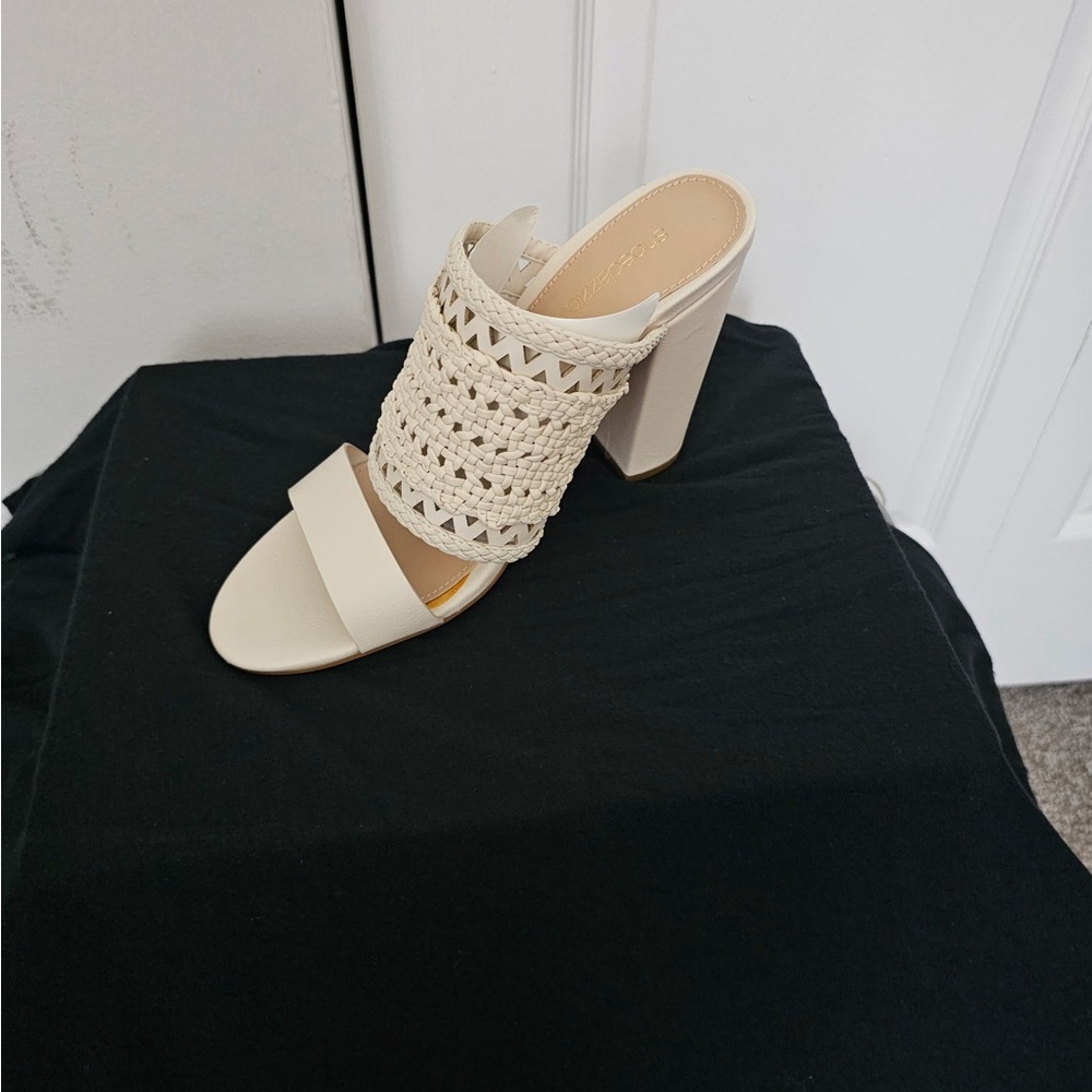 Elegant Cream Block Heel Sandals